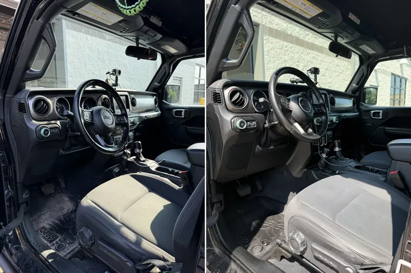 Jeep Wrangler front cabin, before and after