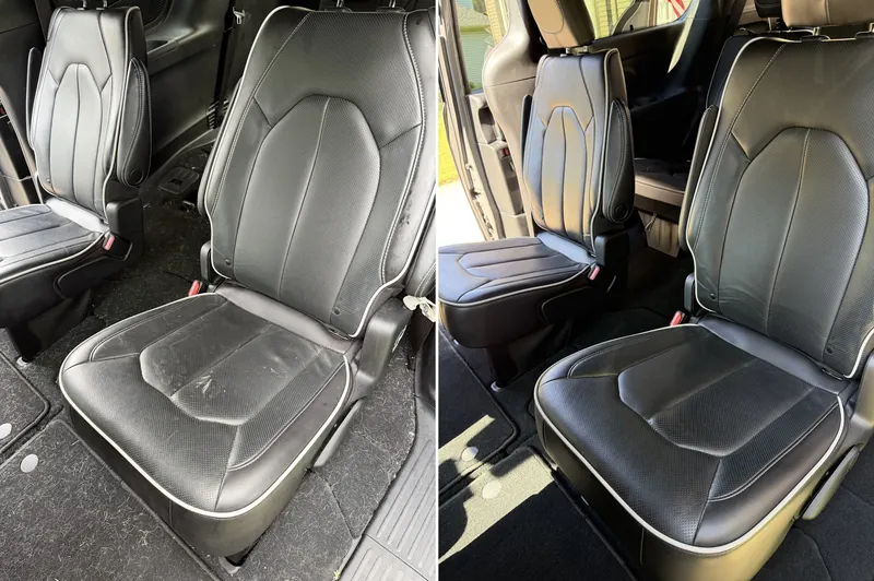Minivan leather seats, before and after