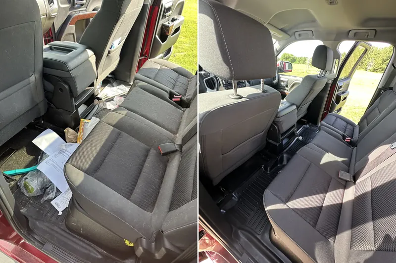 GMC Sierra rear seat, before and after